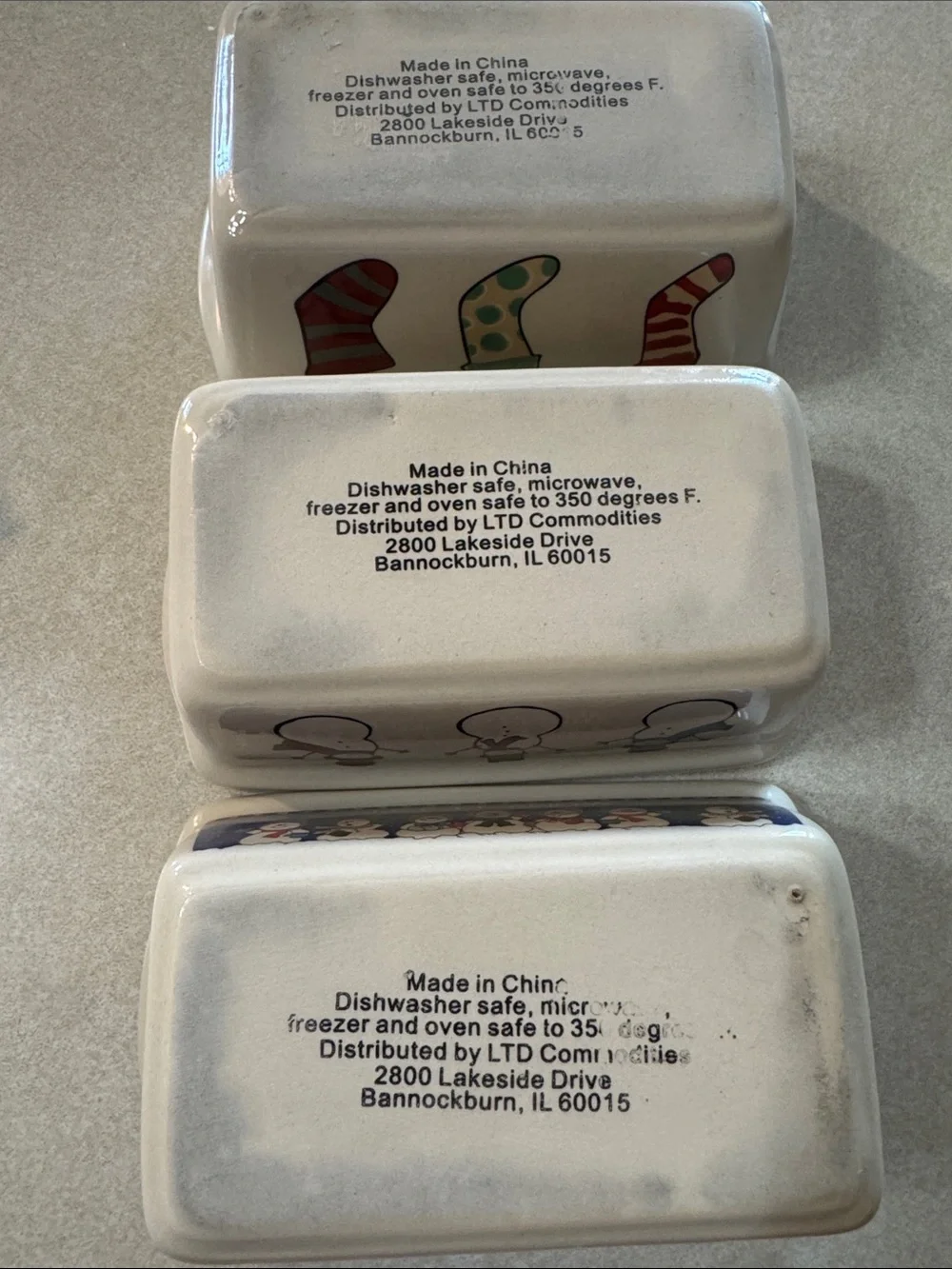Holiday Snowman Ceramic Ramekin Set - White with Festive Prints